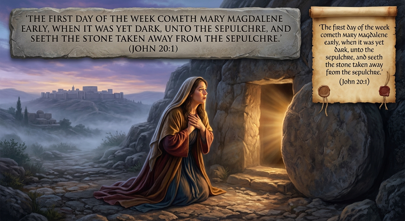 Mary Magdalene at the empty tomb on resurrection morning — John 20