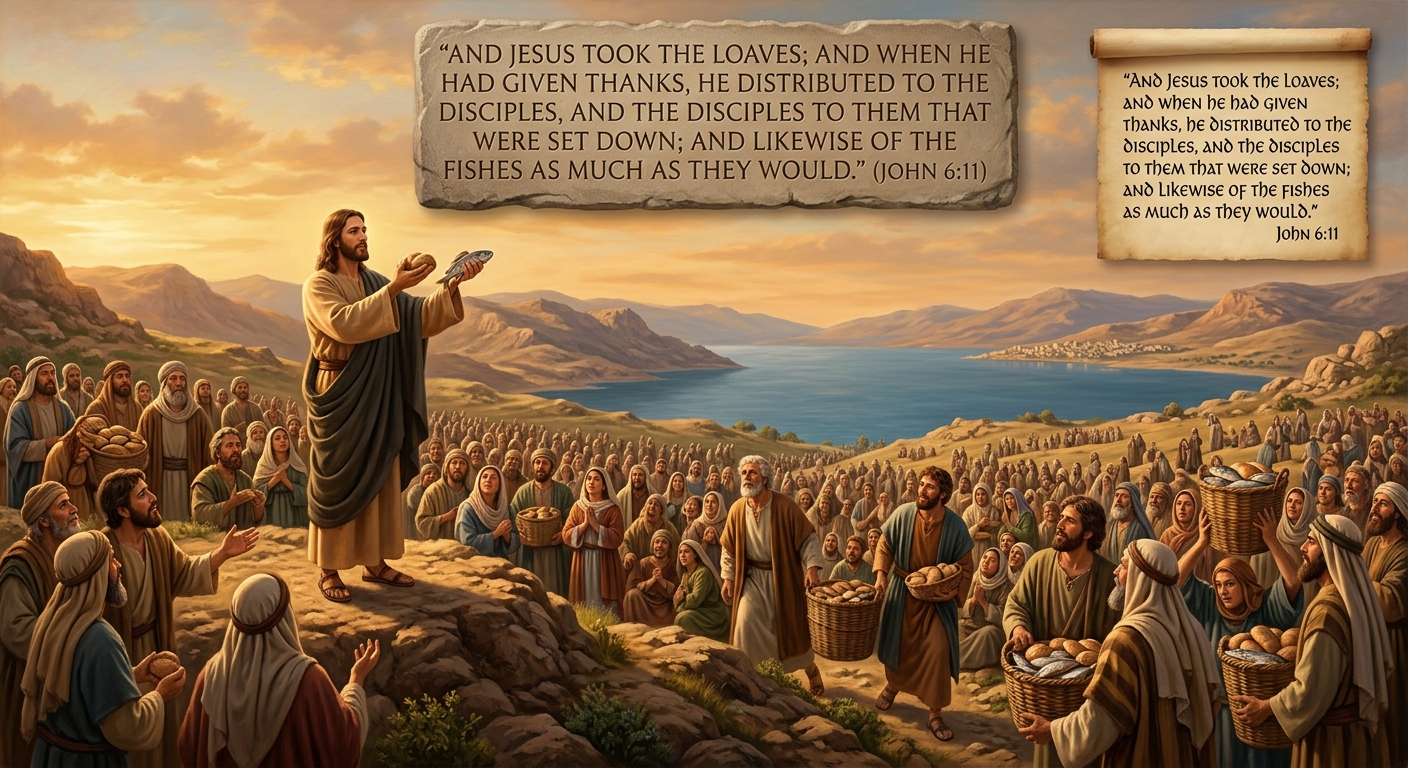 Jesus feeding five thousand with loaves and fish — John 6