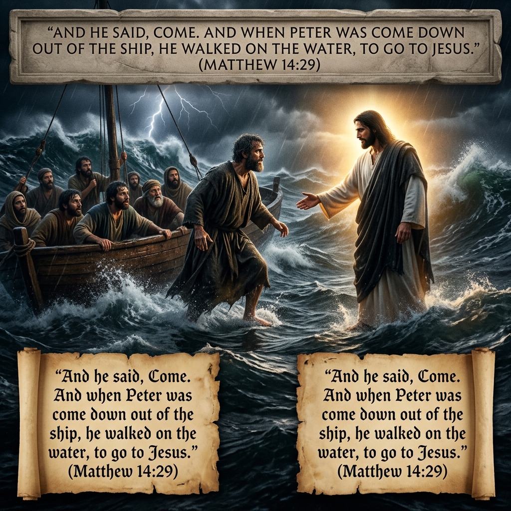Peter walking on water toward Jesus — Matthew 14