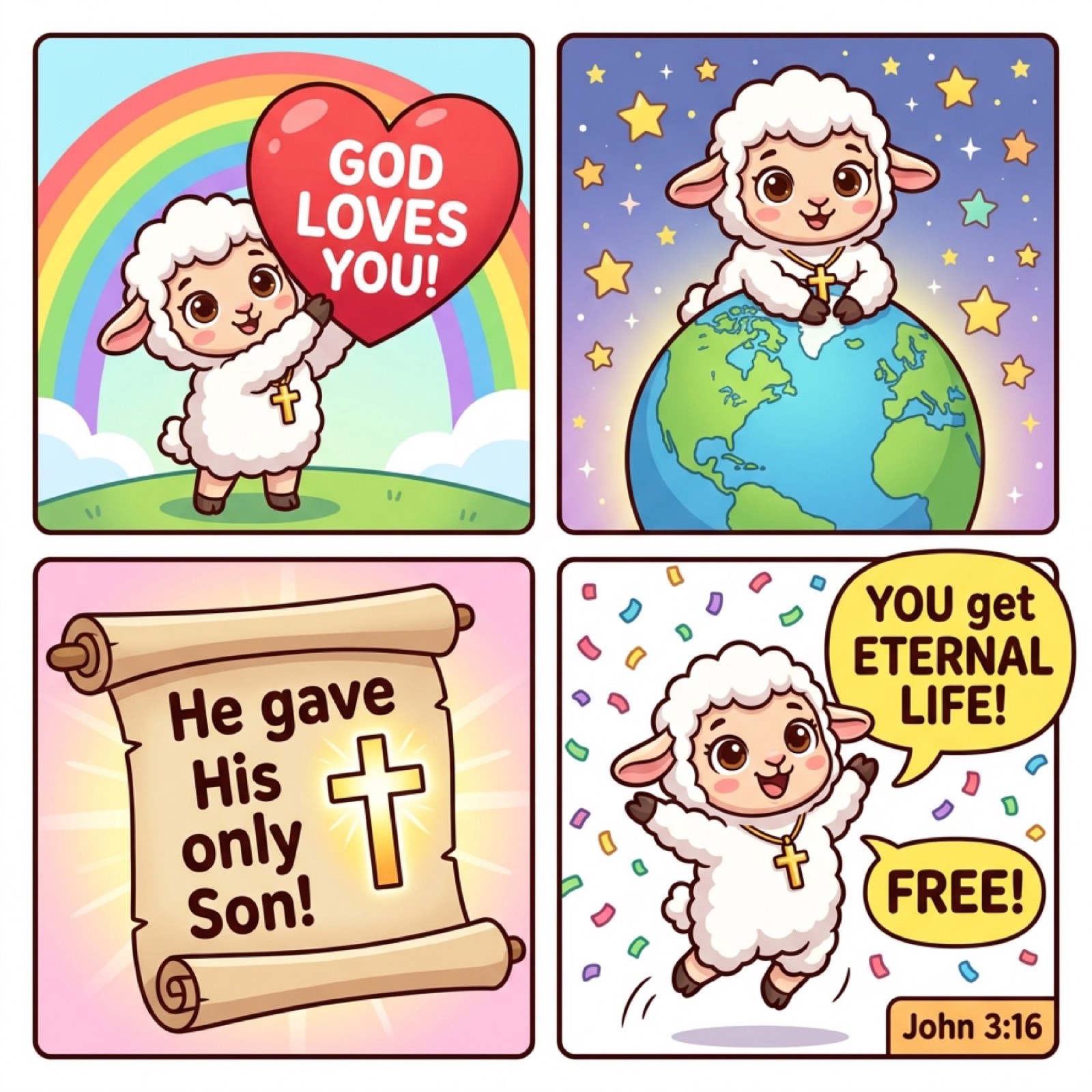 Grace the lamb comic: God Loves You SO BIG! John 3:16