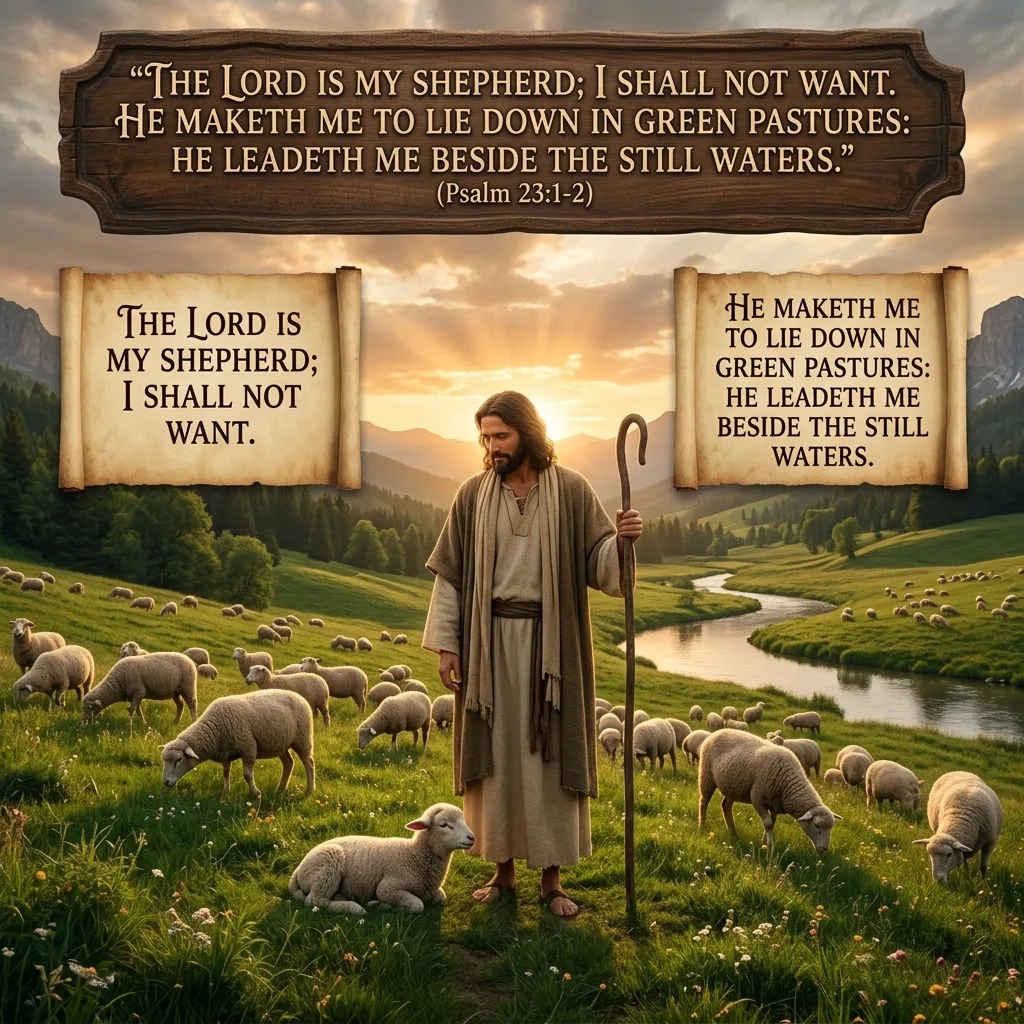 Biblical illustration — Why did God create humans — The LORD is my shepherd; I shall not want — Psalm 23:1 KJV