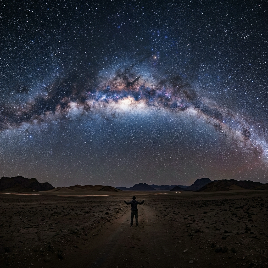 Man standing beneath the blazing Milky Way — general revelation