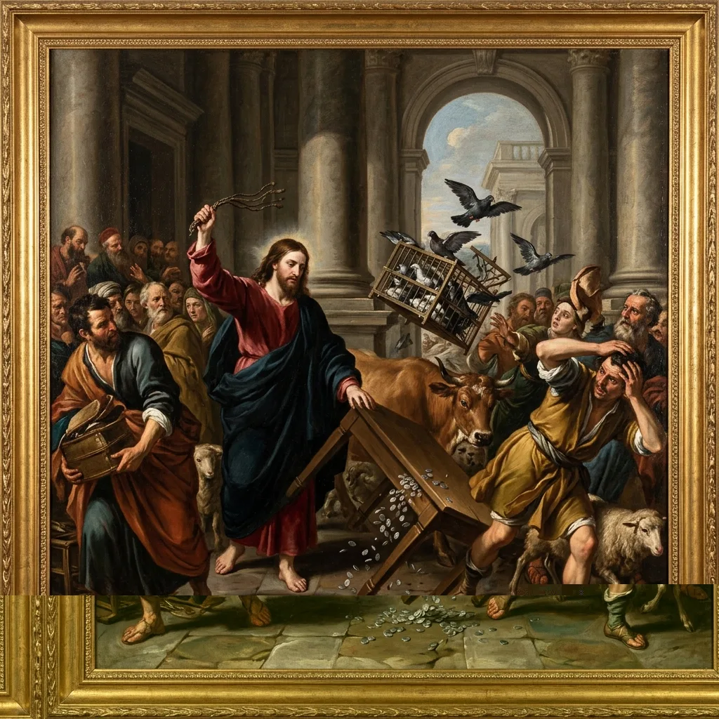 Cleansing the Temple — classical devotional oil painting
