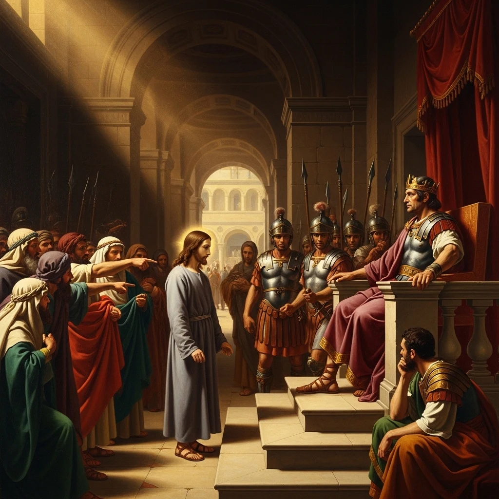 Jesus Before Pilate — classical devotional oil painting