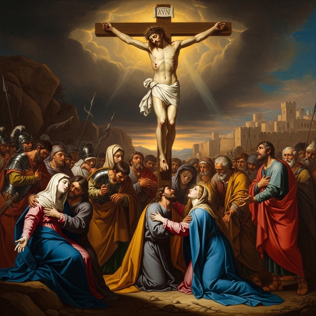 The Crucifixion — classical devotional oil painting